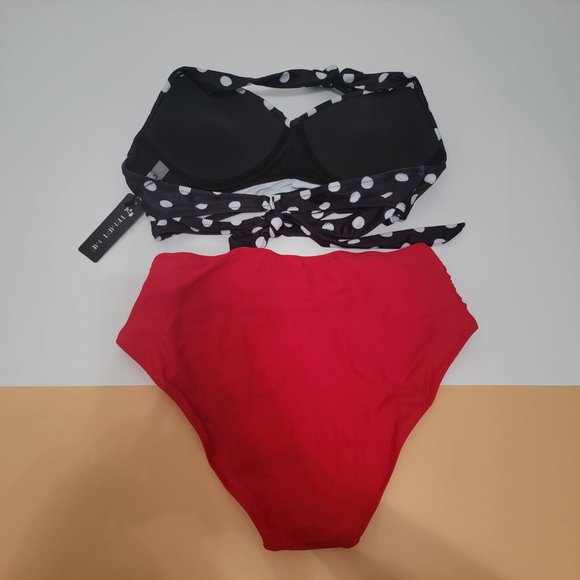 Tempt Me Women Two Pieces Vintage Swimsuit Retro Halter Ruched High Waist Bikini - Picture 14 of 14